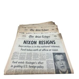 Vintage 1974 Nixon Resigns Newspaper — The Star-Ledger Original Historic Edition